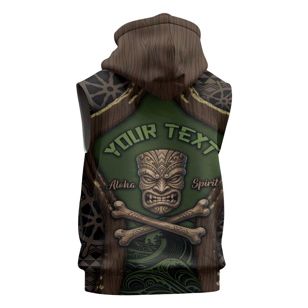 Personalised Hawaii Tiki Pirates Sleeveless Zip Hoodie Kakau Pattern Polynesian Style DT05 - Polynesian Pride