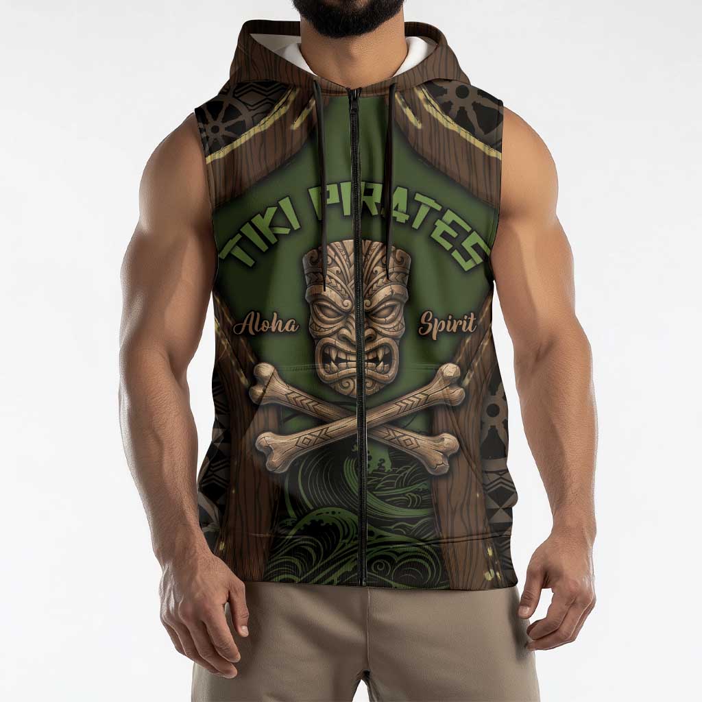 Personalised Hawaii Tiki Pirates Sleeveless Zip Hoodie Kakau Pattern Polynesian Style DT05 - Polynesian Pride