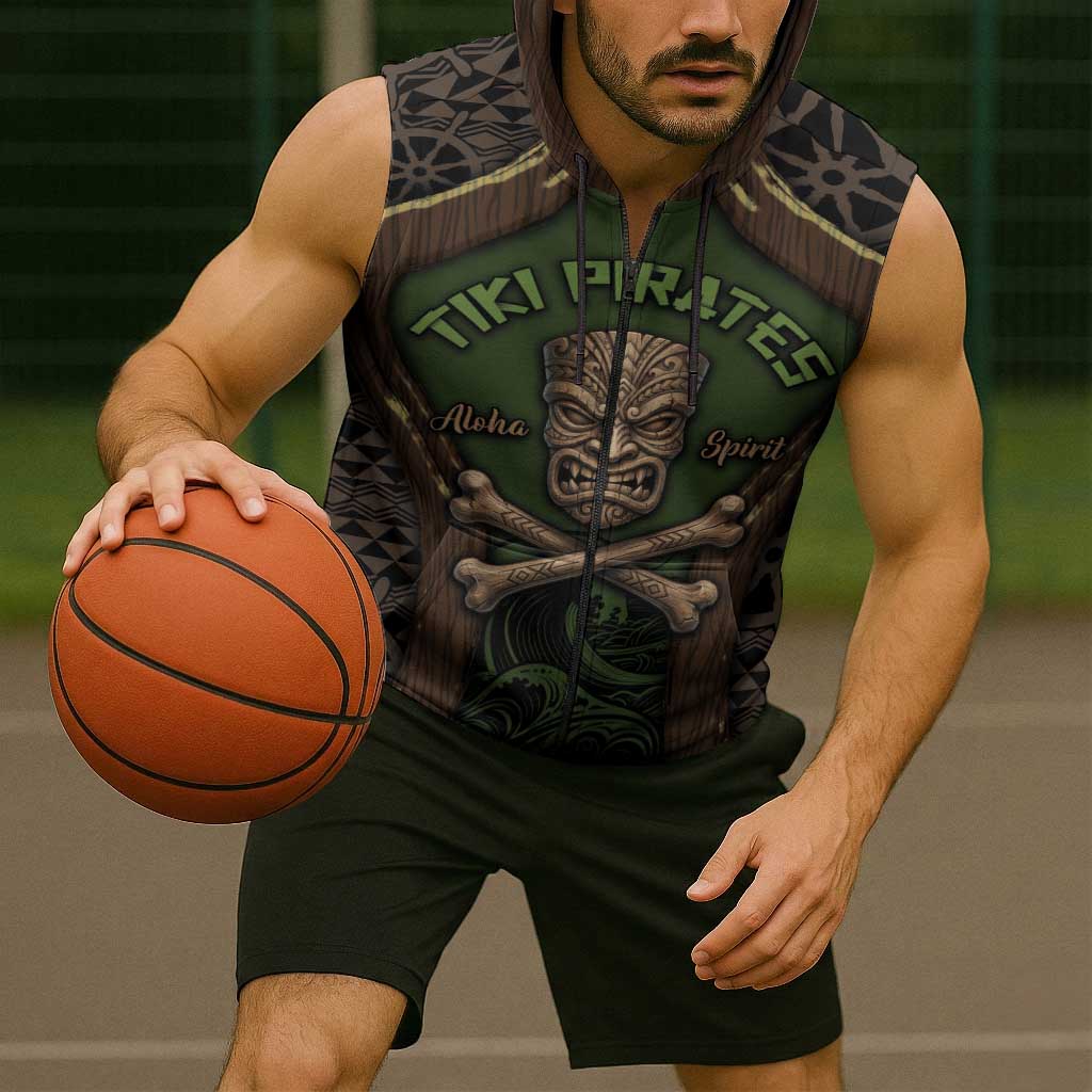 Personalised Hawaii Tiki Pirates Sleeveless Zip Hoodie Kakau Pattern Polynesian Style DT05 - Polynesian Pride