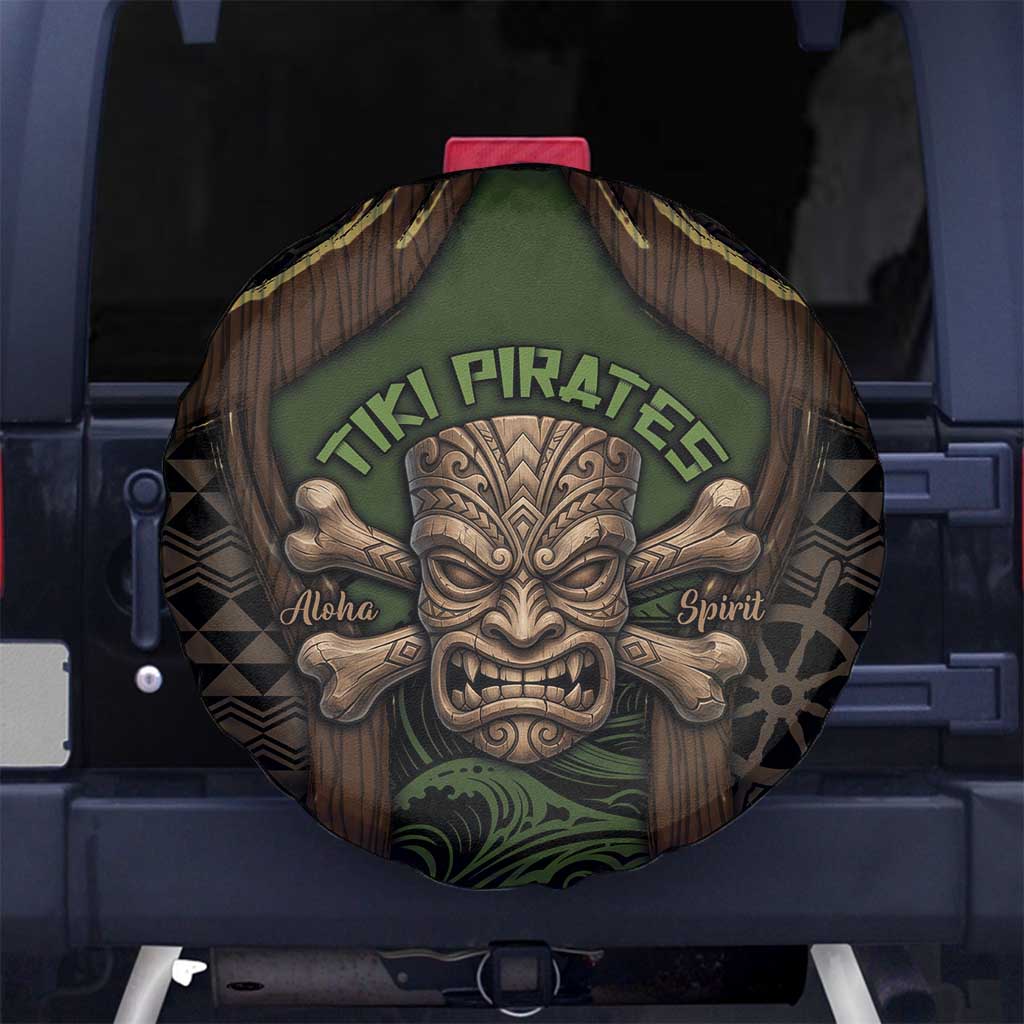 Hawaii Tiki Pirates Spare Tire Cover Kakau Pattern Polynesian Style DT05 No hole Green - Polynesian Pride