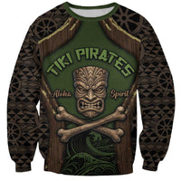 Personalised Hawaii Tiki Pirates Sweatshirt Kakau Pattern Polynesian Style DT05 Unisex Green - Polynesian Pride