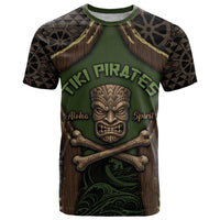 Personalised Hawaii Tiki Pirates T Shirt Kakau Pattern Polynesian Style DT05 Green - Polynesian Pride