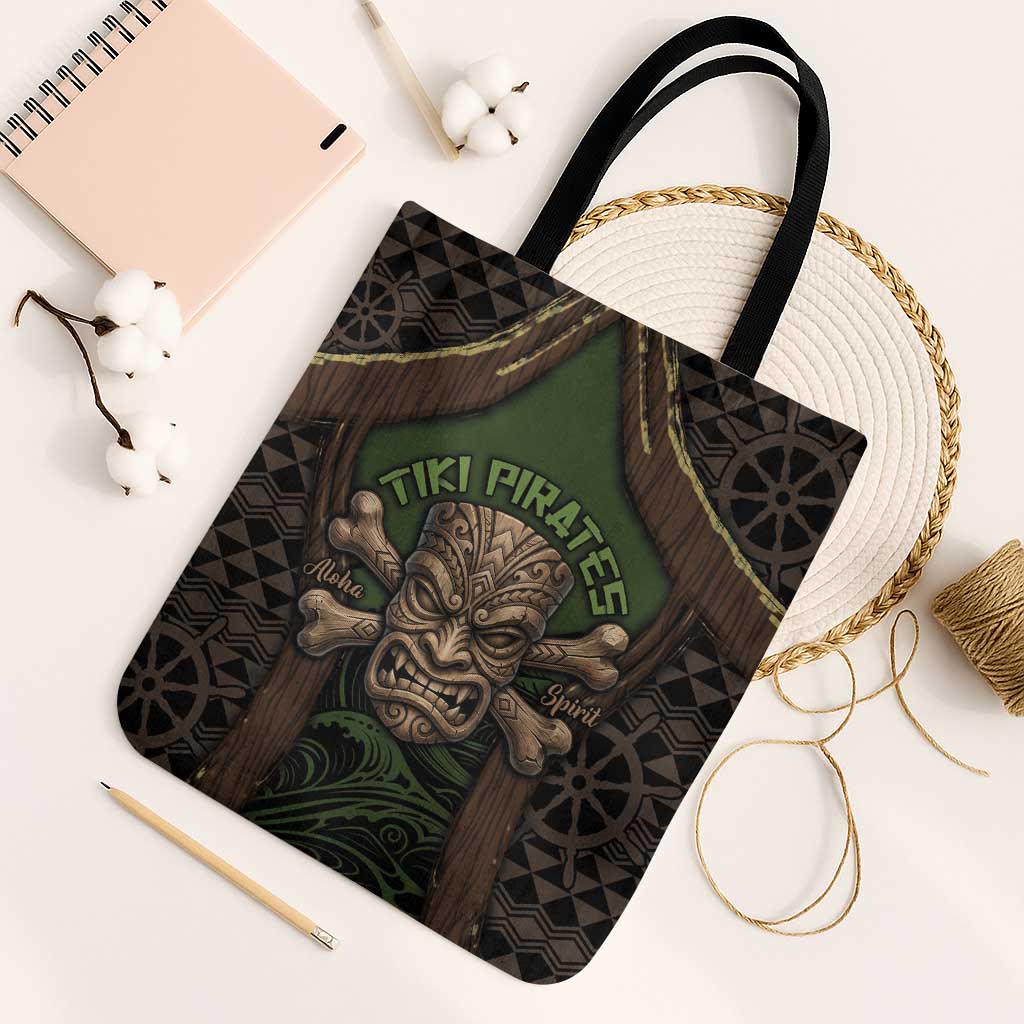 Hawaii Tiki Pirates Tote Bag Kakau Pattern Polynesian Style DT05 Black Strap One Size Green - Polynesian Pride