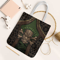 Hawaii Tiki Pirates Tote Bag Kakau Pattern Polynesian Style DT05 White Strap One Size Green - Polynesian Pride