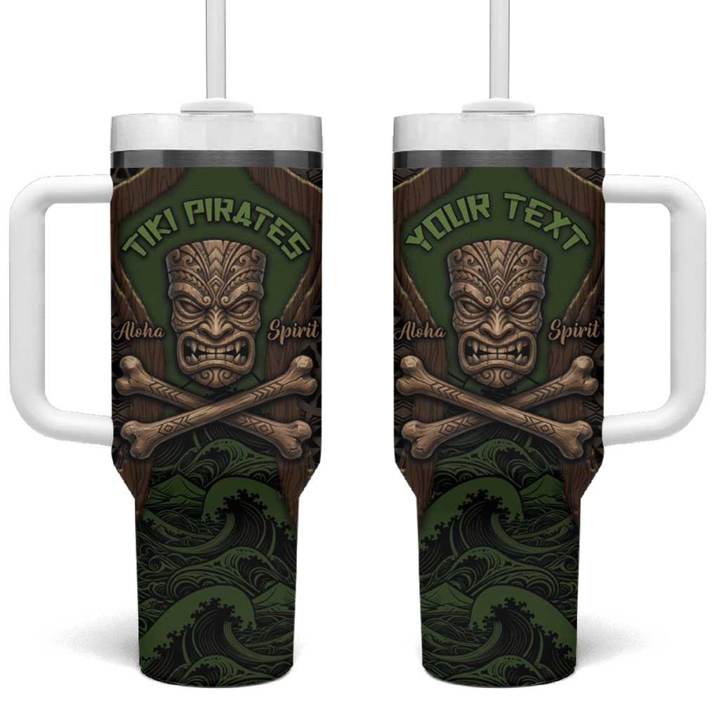 Personalised Hawaii Tiki Pirates Tumbler With Handle Kakau Pattern Polynesian Style DT05 One Size: 40 oz Green - Polynesian Pride