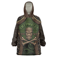 Personalised Hawaii Tiki Pirates Wearable Blanket Hoodie Kakau Pattern Polynesian Style DT05 One Size Green - Polynesian Pride
