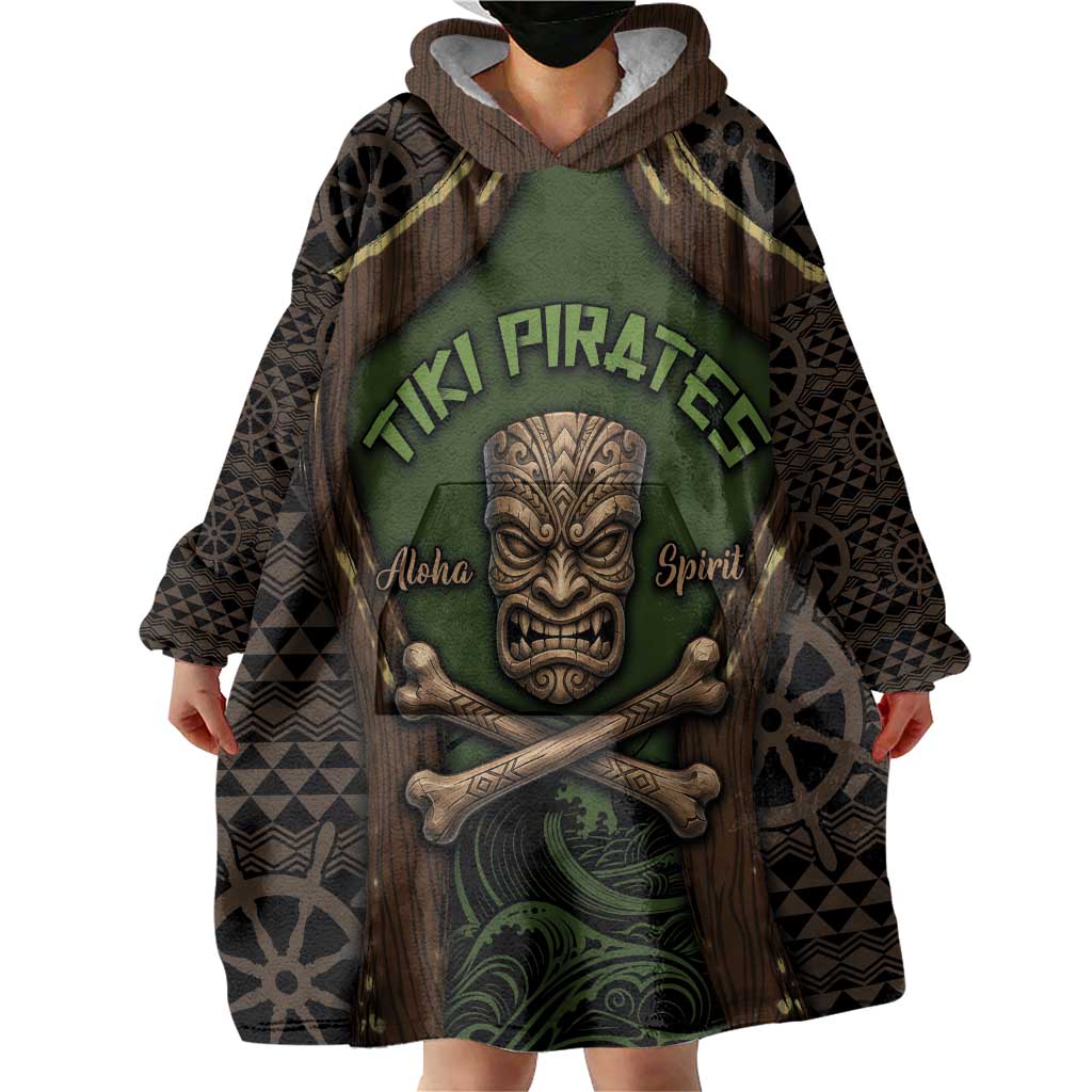 Personalised Hawaii Tiki Pirates Wearable Blanket Hoodie Kakau Pattern Polynesian Style DT05 - Polynesian Pride