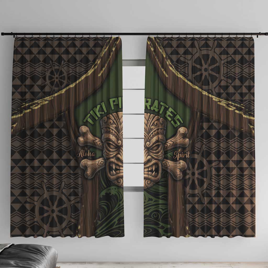 Hawaii Tiki Pirates Window Curtain Kakau Pattern Polynesian Style DT05 With Hooks Green - Polynesian Pride