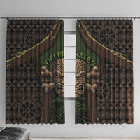 Hawaii Tiki Pirates Window Curtain Kakau Pattern Polynesian Style DT05 With Hooks Green - Polynesian Pride