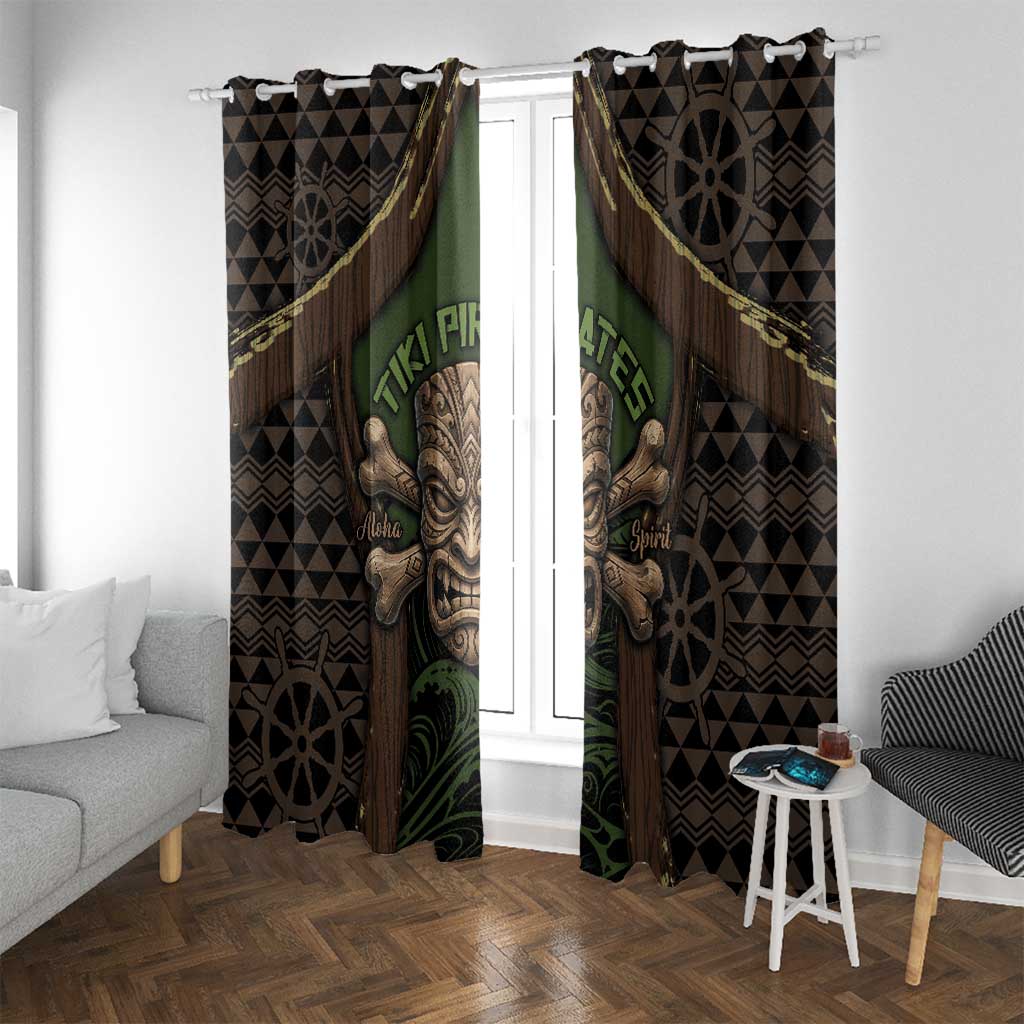 Hawaii Tiki Pirates Window Curtain Kakau Pattern Polynesian Style DT05 With Grommets Green - Polynesian Pride