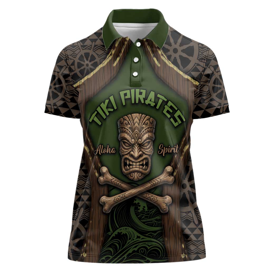 Personalised Hawaii Tiki Pirates Women Polo Shirt Kakau Pattern Polynesian Style DT05 Female Green - Polynesian Pride