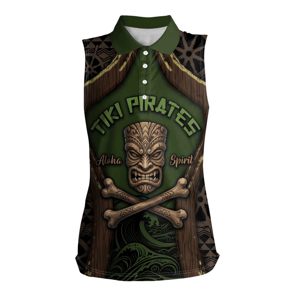 Personalised Hawaii Tiki Pirates Women Sleeveless Polo Shirt Kakau Pattern Polynesian Style DT05 Female Green - Polynesian Pride