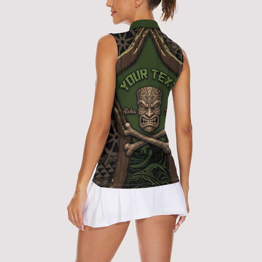 Personalised Hawaii Tiki Pirates Women Sleeveless Polo Shirt Kakau Pattern Polynesian Style DT05 - Polynesian Pride