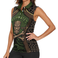 Personalised Hawaii Tiki Pirates Women Sleeveless Polo Shirt Kakau Pattern Polynesian Style DT05 - Polynesian Pride