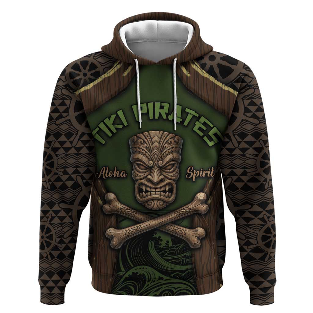 Personalised Hawaii Tiki Pirates Zip Hoodie Kakau Pattern Polynesian Style DT05 Pullover Hoodie Green - Polynesian Pride