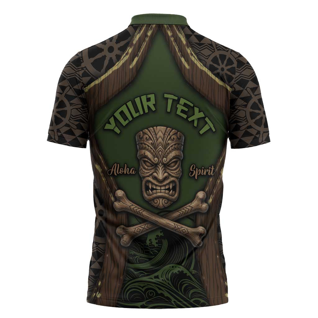 Personalised Hawaii Tiki Pirates Zipper Polo Shirt Kakau Pattern Polynesian Style DT05 - Polynesian Pride