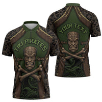 Personalised Hawaii Tiki Pirates Zipper Polo Shirt Kakau Pattern Polynesian Style DT05 - Polynesian Pride