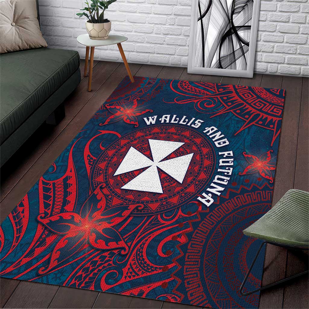 Wallis And Futuna Area Rug Hibiscus Polynesian Tribal Pattern