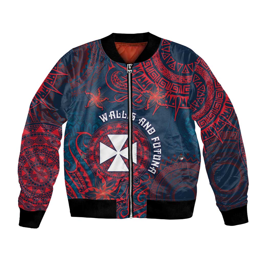 Personalised Wallis And Futuna Bomber Jacket Hibiscus Polynesian Tribal Pattern