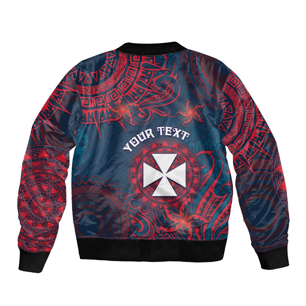 Personalised Wallis And Futuna Bomber Jacket Hibiscus Polynesian Tribal Pattern