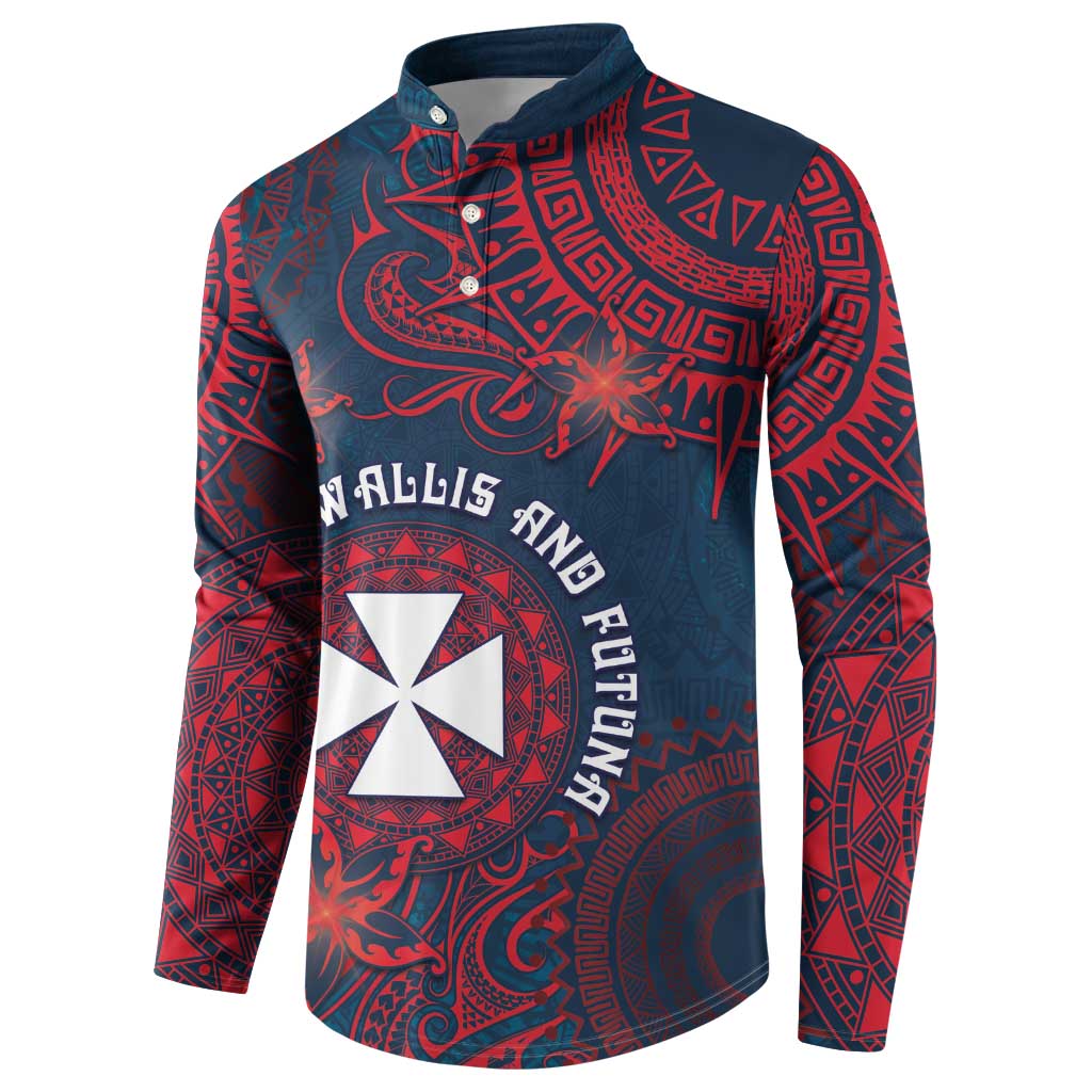 Personalised Wallis And Futuna Button Sweatshirt Hibiscus Polynesian Tribal Pattern