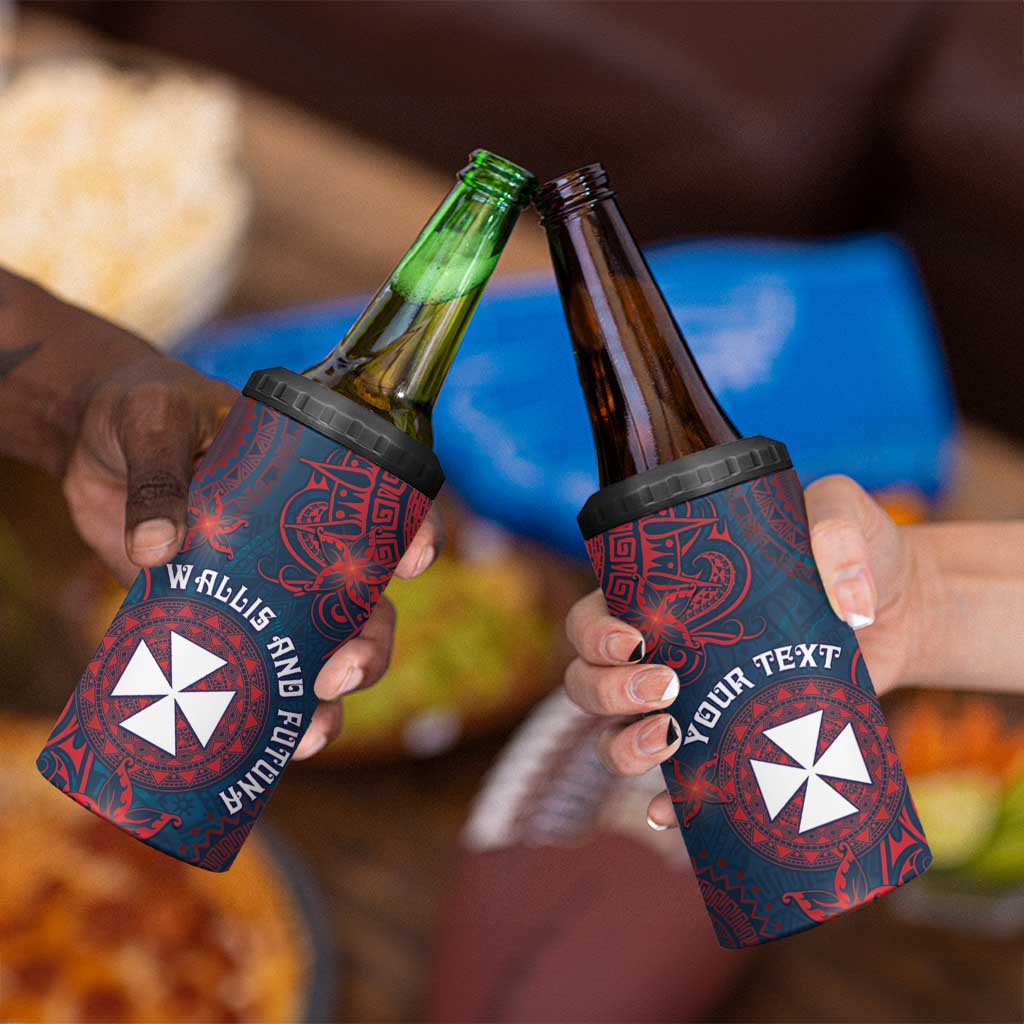 Personalised Wallis And Futuna 4 in 1 Can Cooler Tumbler Hibiscus Polynesian Tribal Pattern