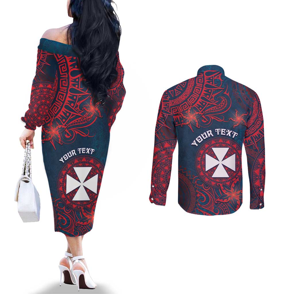 Personalised Wallis And Futuna Couples Matching Off The Shoulder Long Sleeve Dress and Long Sleeve Button Shirt Hibiscus Polynesian Tribal Pattern