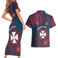 Personalised Wallis And Futuna Couples Matching Short Sleeve Bodycon Dress and Hawaiian Shirt Hibiscus Polynesian Tribal Pattern