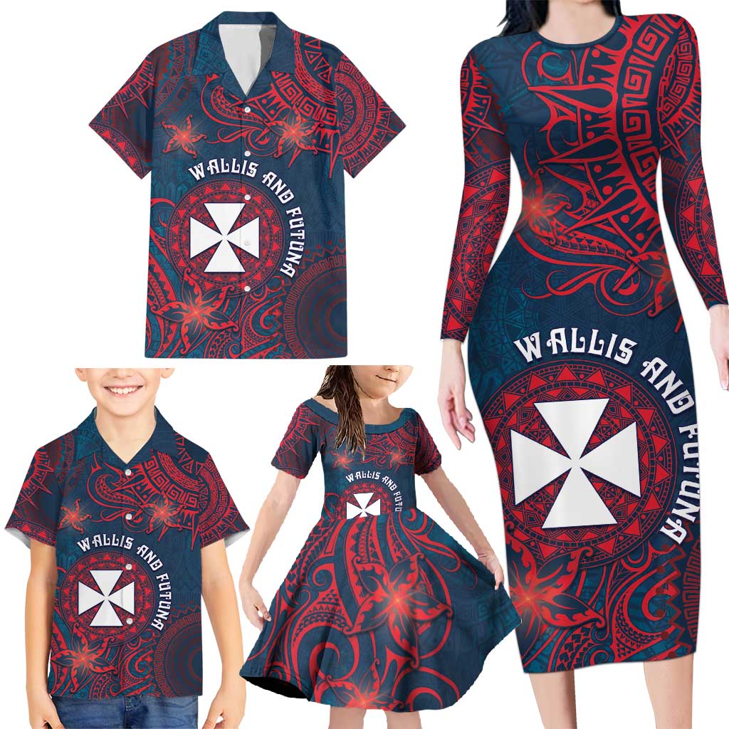 Personalised Wallis And Futuna Family Matching Long Sleeve Bodycon Dress and Hawaiian Shirt Hibiscus Polynesian Tribal Pattern