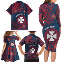 Personalised Wallis And Futuna Family Matching Long Sleeve Bodycon Dress and Hawaiian Shirt Hibiscus Polynesian Tribal Pattern