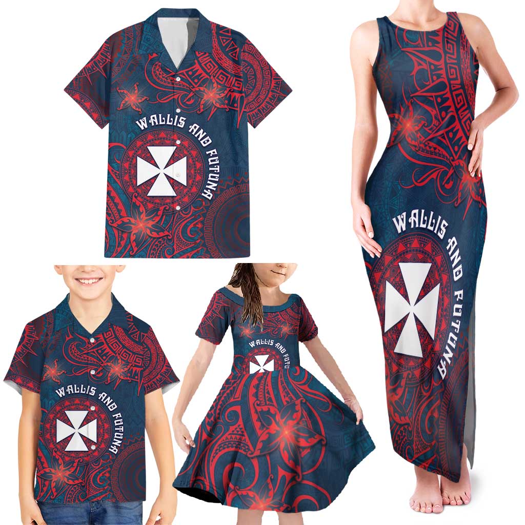 Personalised Wallis And Futuna Family Matching Tank Maxi Dress and Hawaiian Shirt Hibiscus Polynesian Tribal Pattern