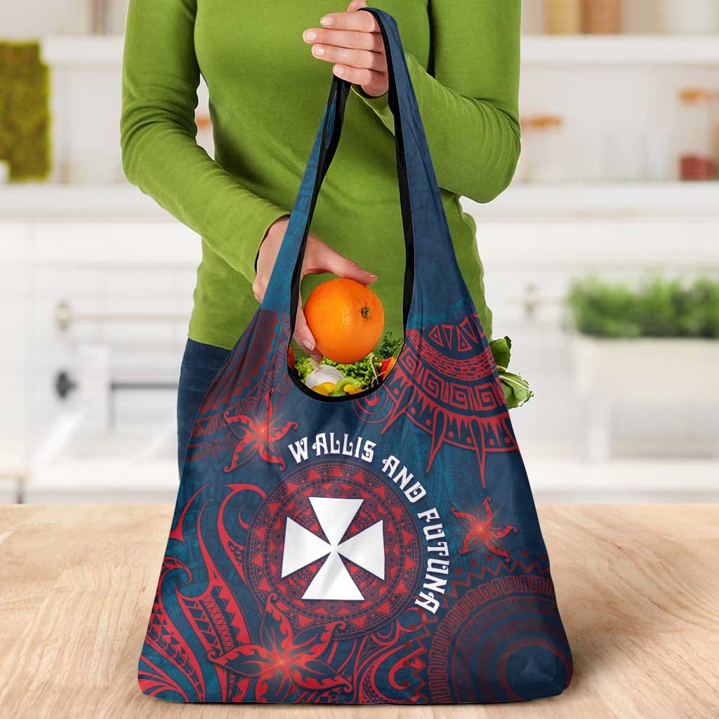 Wallis And Futuna Grocery Bag Hibiscus Polynesian Tribal Pattern