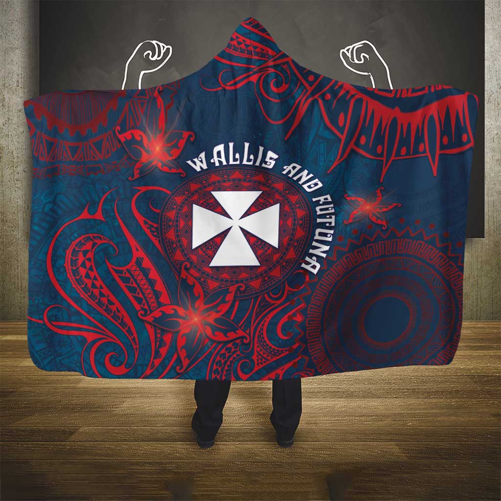 Wallis And Futuna Hooded Blanket Hibiscus Polynesian Tribal Pattern