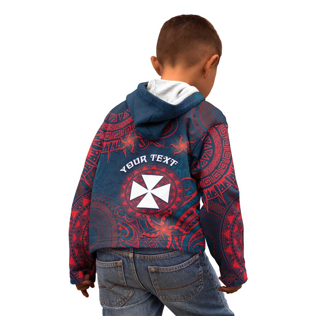 Personalised Wallis And Futuna Kid Hoodie Hibiscus Polynesian Tribal Pattern