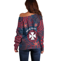 Personalised Wallis And Futuna Off Shoulder Sweater Hibiscus Polynesian Tribal Pattern