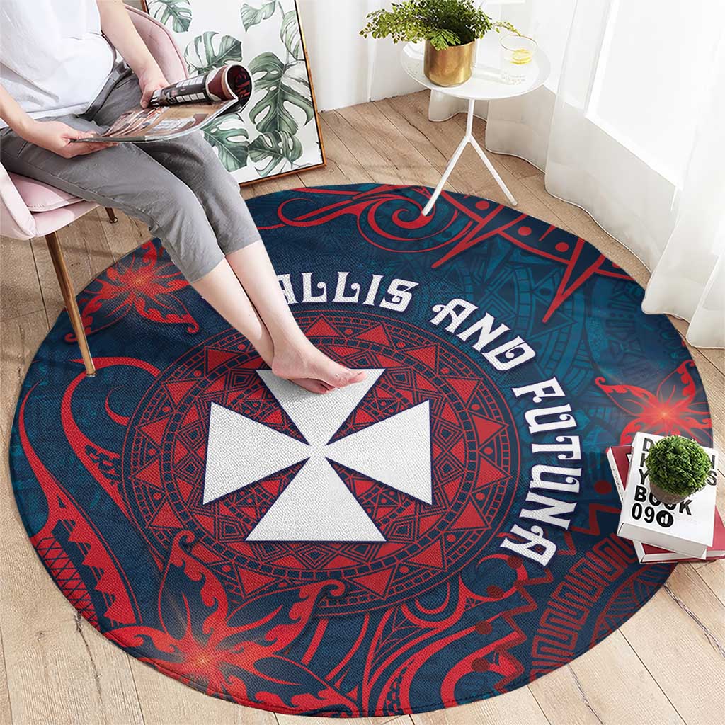 Wallis And Futuna Round Carpet Hibiscus Polynesian Tribal Pattern