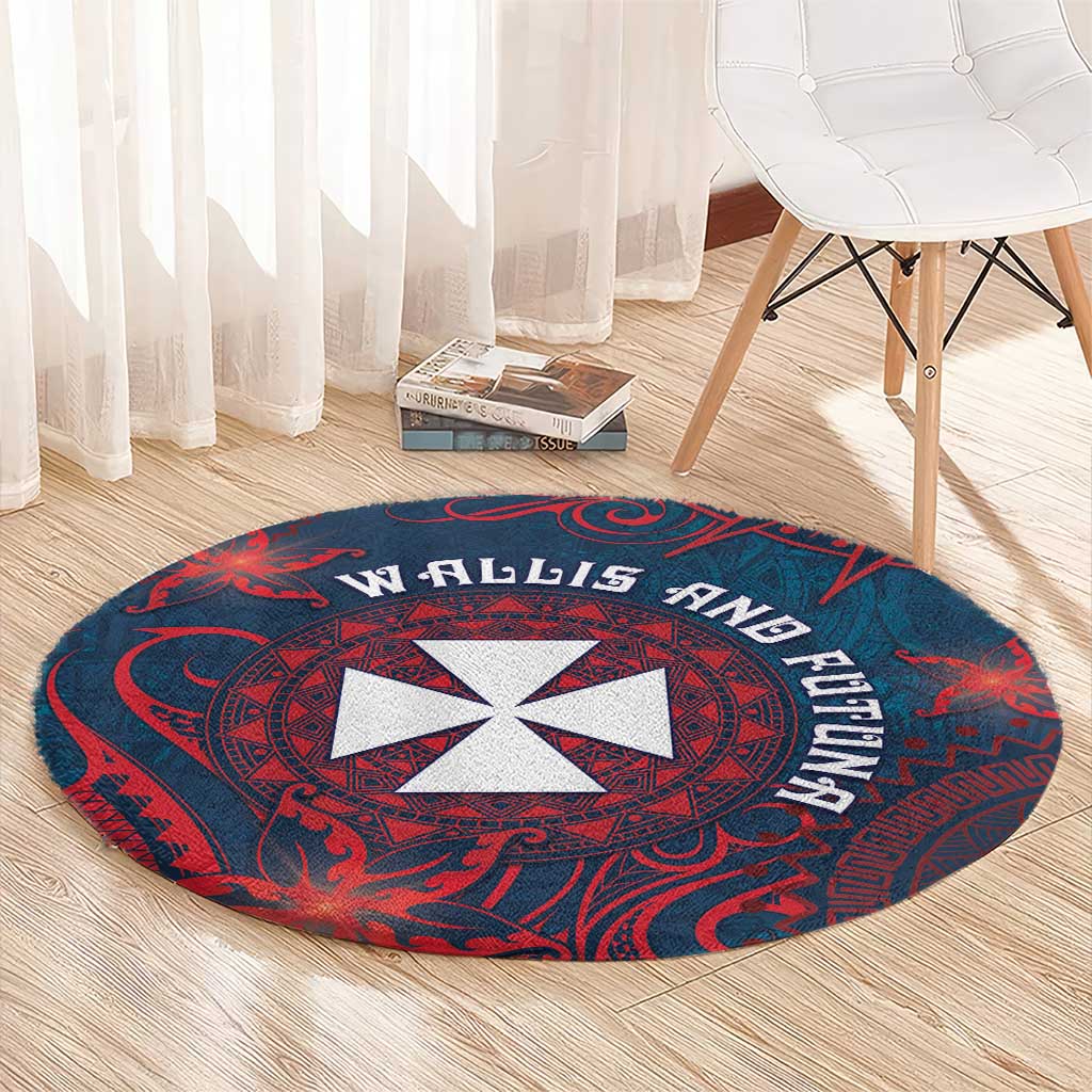 Wallis And Futuna Round Carpet Hibiscus Polynesian Tribal Pattern