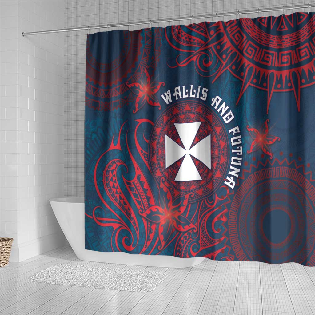 Wallis And Futuna Shower Curtain Hibiscus Polynesian Tribal Pattern