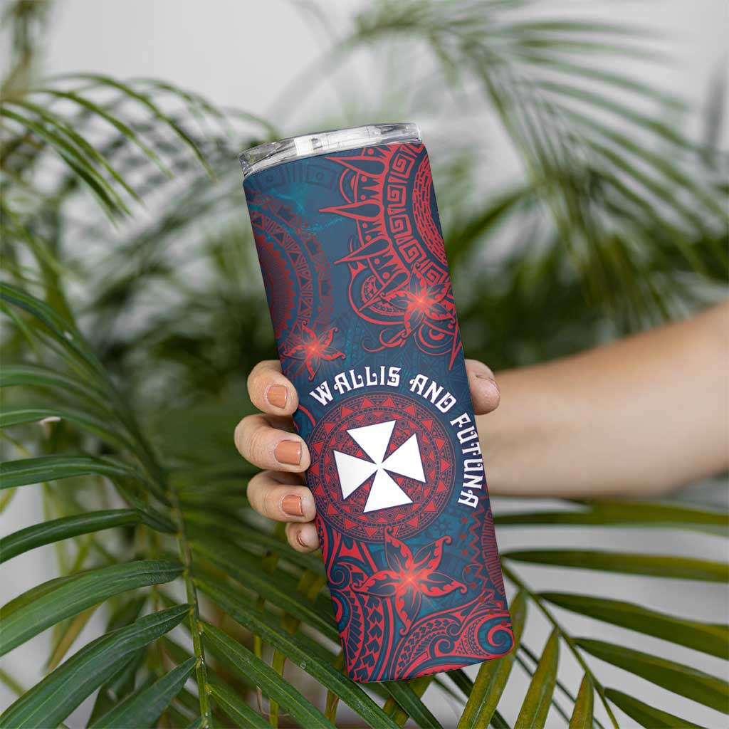 Personalised Wallis And Futuna Skinny Tumbler Hibiscus Polynesian Tribal Pattern