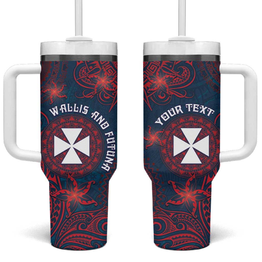 Personalised Wallis And Futuna Tumbler With Handle Hibiscus Polynesian Tribal Pattern