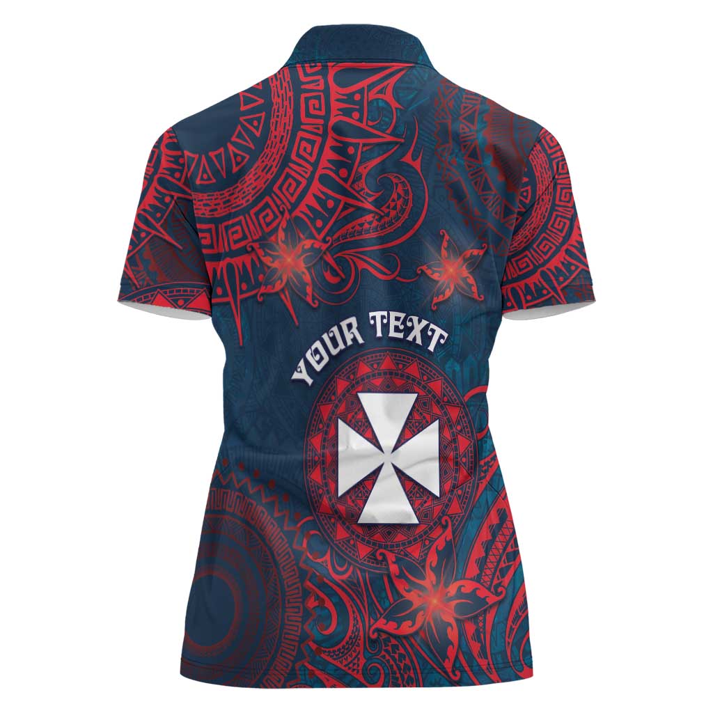 Personalised Wallis And Futuna Women Polo Shirt Hibiscus Polynesian Tribal Pattern