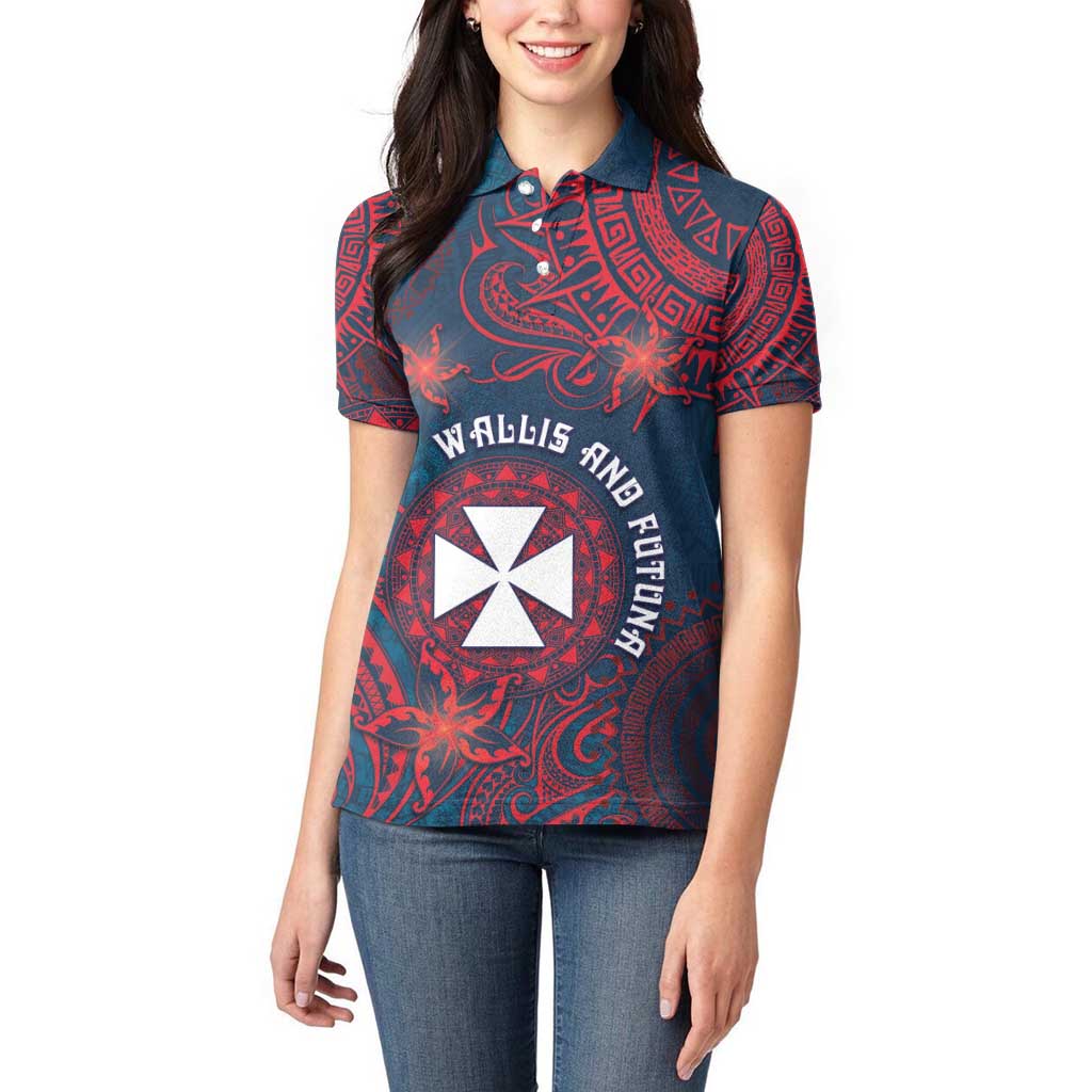 Personalised Wallis And Futuna Women Polo Shirt Hibiscus Polynesian Tribal Pattern
