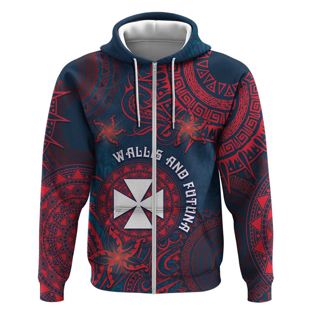 Personalised Wallis And Futuna Zip Hoodie Hibiscus Polynesian Tribal Pattern