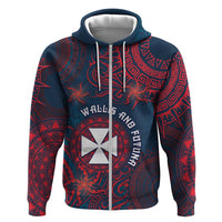 Personalised Wallis And Futuna Zip Hoodie Hibiscus Polynesian Tribal Pattern