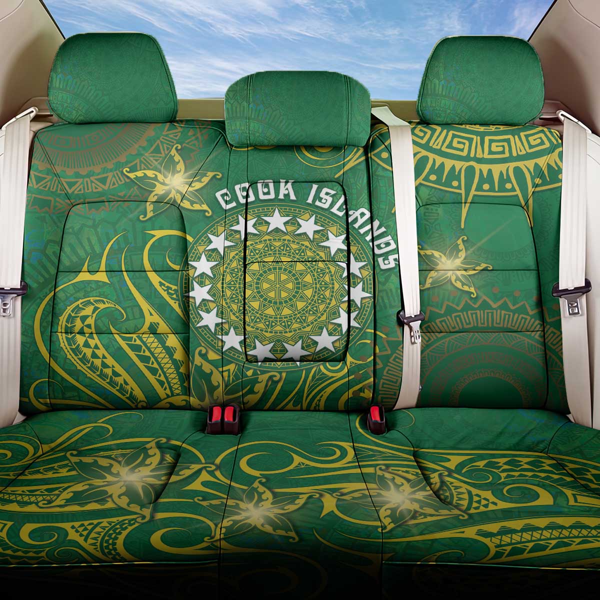 Cook Islands Back Car Seat Cover Hibiscus Polynesian Tribal Pattern