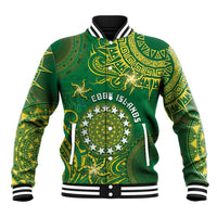 Personalised Cook Islands Baseball Jacket Hibiscus Polynesian Tribal Pattern DT05 Unisex Green - Polynesian Pride