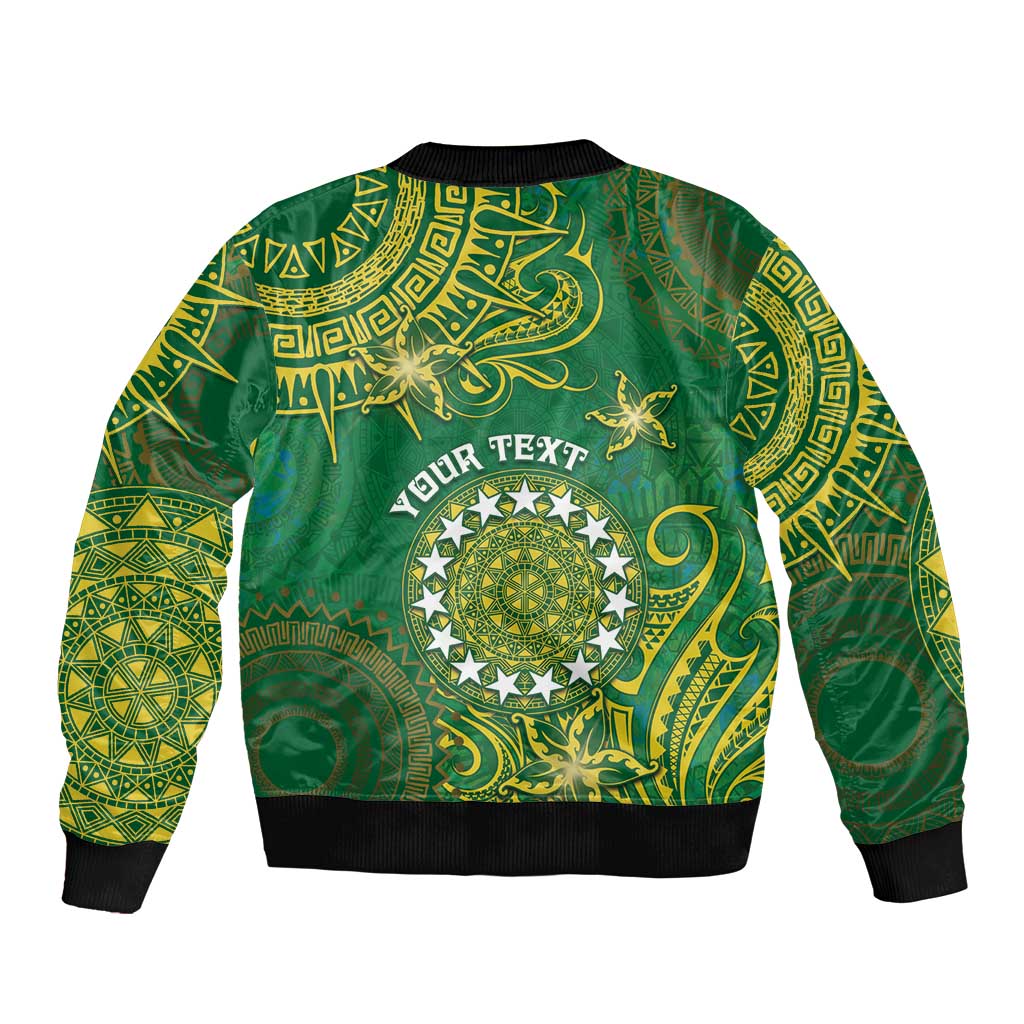 Personalised Cook Islands Bomber Jacket Hibiscus Polynesian Tribal Pattern