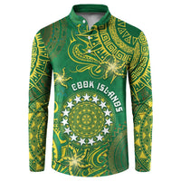 Personalised Cook Islands Button Sweatshirt Hibiscus Polynesian Tribal Pattern DT05 Green - Polynesian Pride