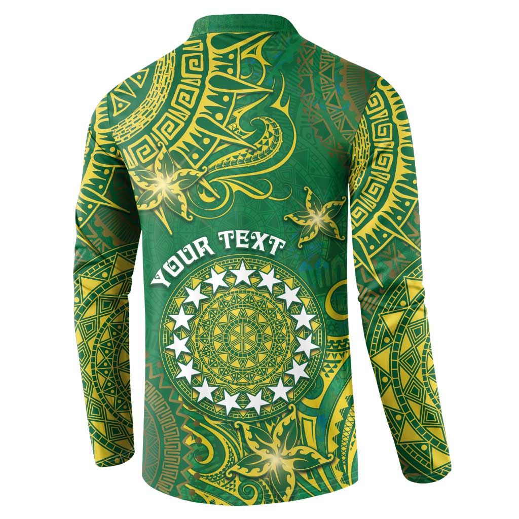 Personalised Cook Islands Button Sweatshirt Hibiscus Polynesian Tribal Pattern DT05 - Polynesian Pride