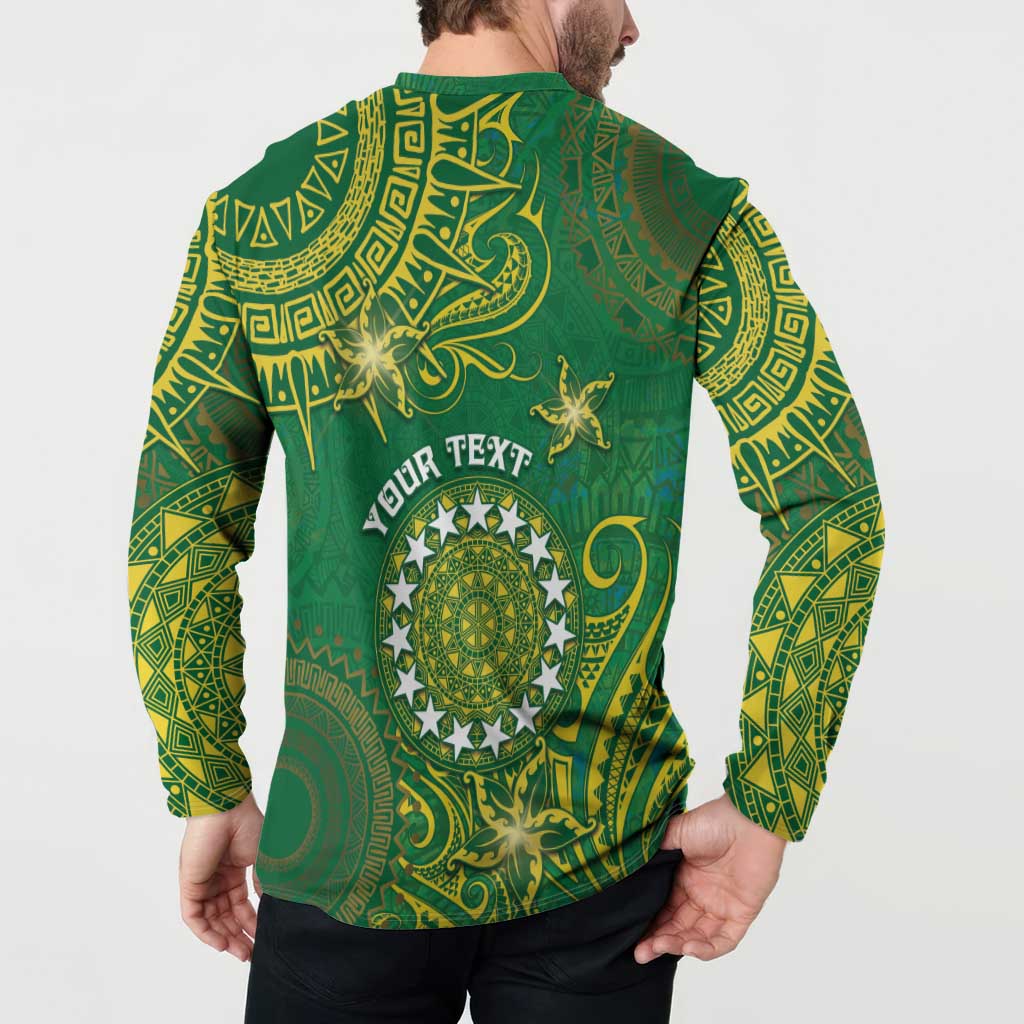 Personalised Cook Islands Button Sweatshirt Hibiscus Polynesian Tribal Pattern DT05 - Polynesian Pride